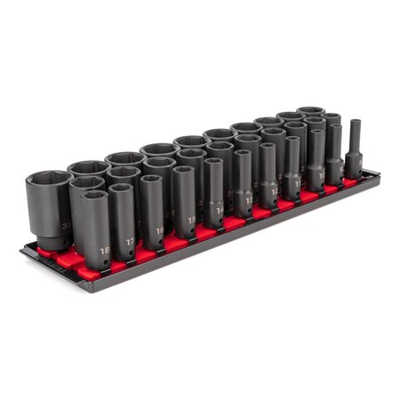 TEKTON 1/2 Inch Drive Deep 6-Point Impact Socket Set with Rails, 31-Piece (8-38 mm) SID92105